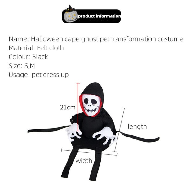 Halloween Cape Ghost Pet Transformation Cosplay Pet Cosplay black+white medium