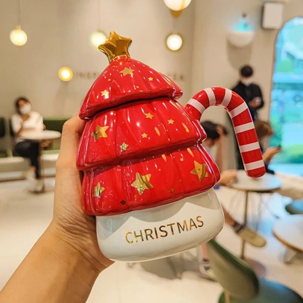 450 ml Christmas Tree Creative Joulumuki kannella Keraaminen muki Kahvikuppi green