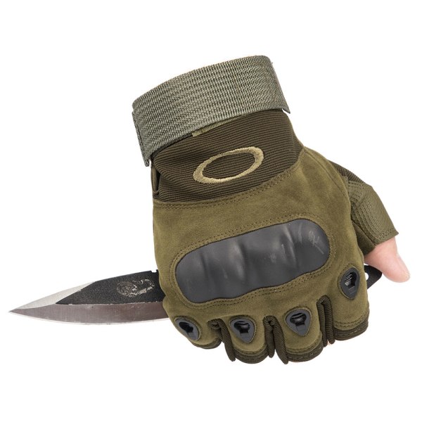 Unisex halvfinger taktiska handskar Hard Knuckle Combat Jakt Green L