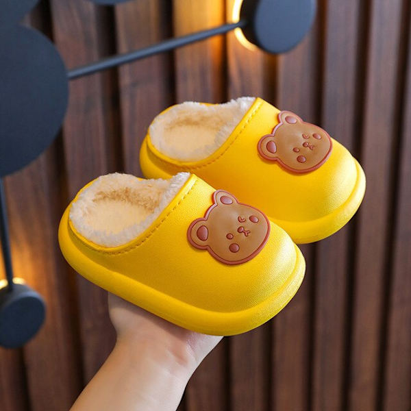 Baby Varme Bomuld Hjemmesko Vinter Børn Vandtætte hjemmesko til piger tegneserie yellow (thick) 34-35 (inner 21cm)