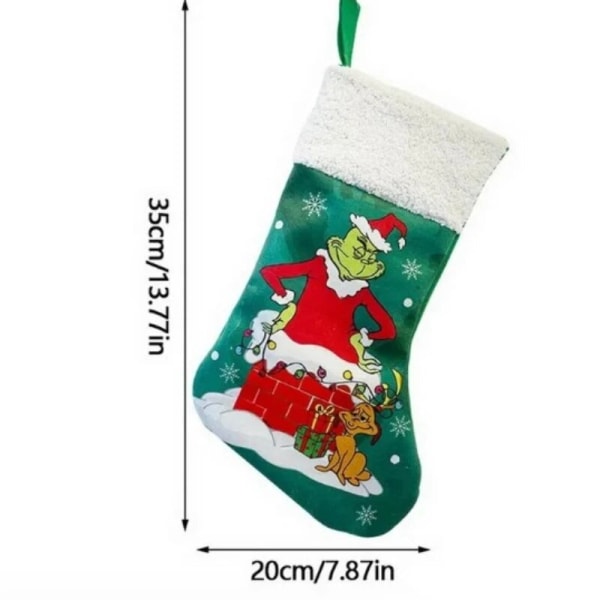 Grønne sokker julegaveposer tegneserie julemand juletræ vedhæng red socks 35x20cm