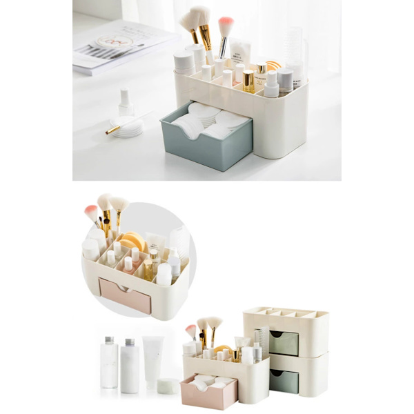 Makeup Organizer Box Multifunktions skrivbordsförvaringsbox white+pink 21*11*10cm