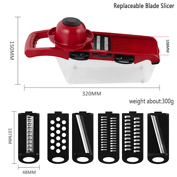 Grøntsagsskærer Kartoffelskræller Gulerodsost rivejern red+transparent 32x11.5x10cm