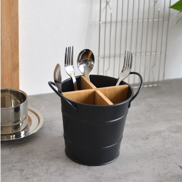 1 stk redskabsholder Køkkenbestik Opbevaring Separat ske Gaffel Spisepind Opbevaringsspand Black