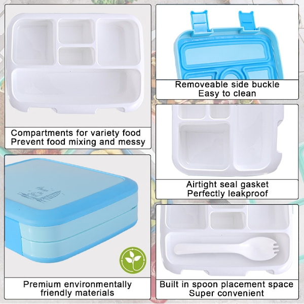 Bärbar Lunchbox Mikrovågs Lunchbox Barnservis gray 4 grids