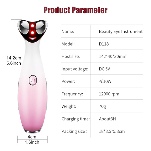 Elektrisk ögonmassager hudvårdsverktyg pink white