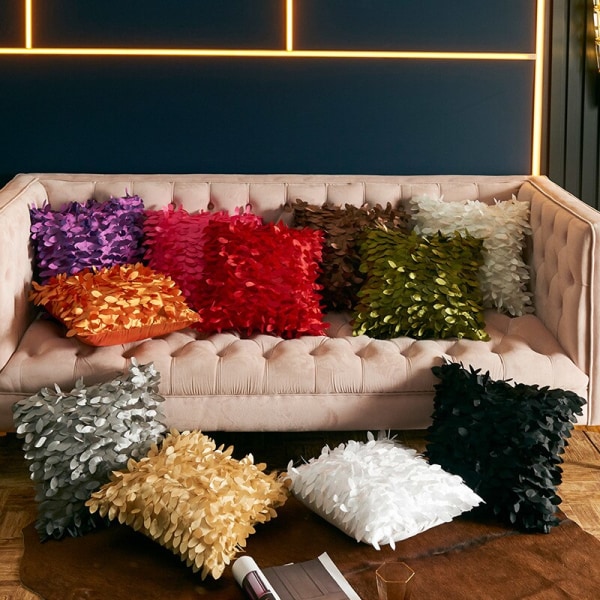 Polyesterisatiini 3D kasvien lehdet kirjonta tyynyliina 11 väri moderni koristeellinen sohva cover uudenvuoden joulun kodin sisustus Dark Brown 43X43CM-pillow cover