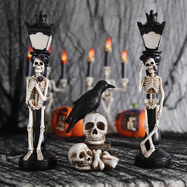 Kraniestatuer Sort Fugl Krage Glødende Skelet Lampe skeleton 12*17.5*11.5cm