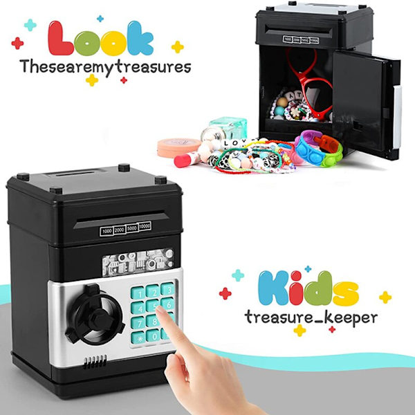 Elektronisk sparegris Automatisk Mini Sikker Mønter Kontantbesparende pengekasse Barnegave Black