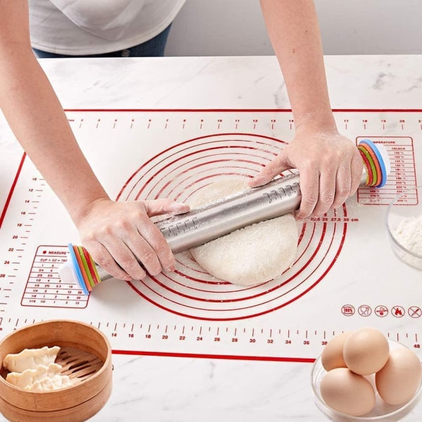 Bakning Cookie Bakverk Pizza Kavel Bakning Bakelse Mat Set red Silicone pad and rolling pin