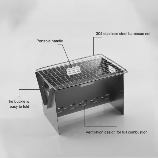 Udendørs bærbar sammenfoldelig mini grillstativ i rustfrit stål silver
