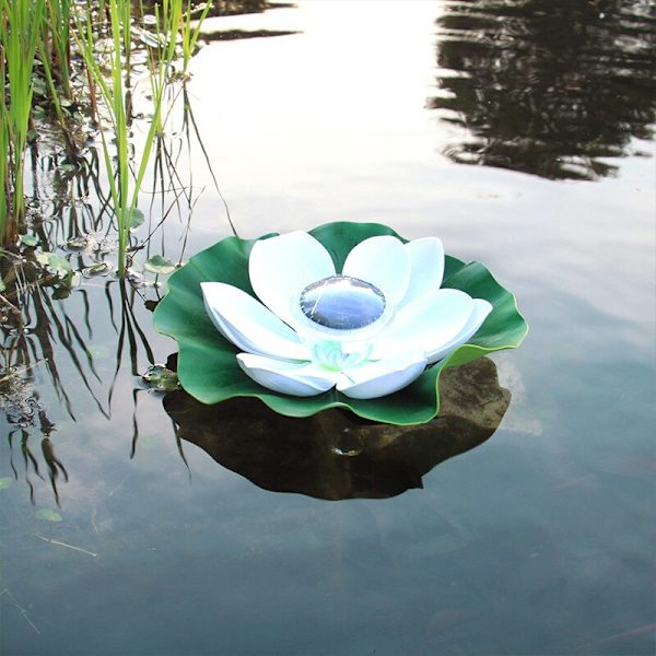 Solcellsbelyst konstgjord flytande lotus LED-ljus trädgårdsdamm fontän dekor utomhusbelysning White