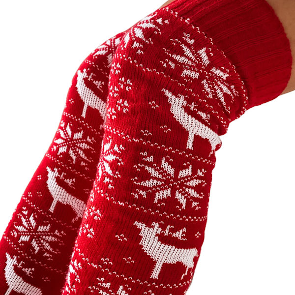 Julestrømper Lår Høj Snefnug Print Strik Over Knæet red 83cm