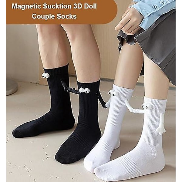 Hånd i hånd-strømper venskabsstrømper magnetiske strømper håndholdte venskabsstrømper sjove 3D-dukkeparstrømper 1 Pairs white 1 Pairs black