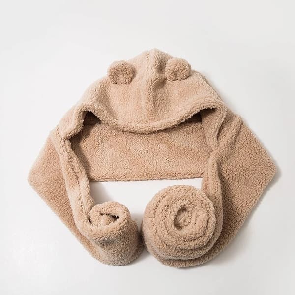 Mode Vinter Kvinnor Nyhet Beanies Kepsar Varm Bear Ear Hat Set White