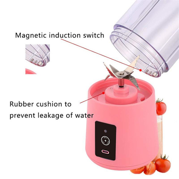 Mini Smoothie Blender Milkshake Cup Juice Mixer Genopladelig pink 7.5*7.5*23cm