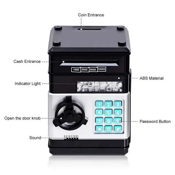 Elektronisk sparegris Automatisk Mini Sikker Mønter Kontantbesparende pengekasse Barnegave Black
