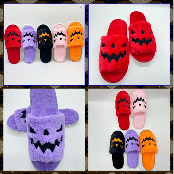 Halloween Pumpkin Lantern Tofflor Soft Slides Outdoor Fuzzy House Tofflor red 36-43