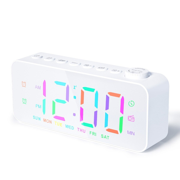 Digitalt vækkeur Radio Spejl Overflade Snooze FM Radio Sleep Timer white