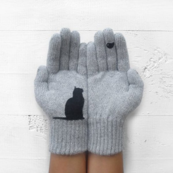 Vinterhandsker til mænd Kvinder Teenagere Print termisk strikkede handsker black 15*25cm