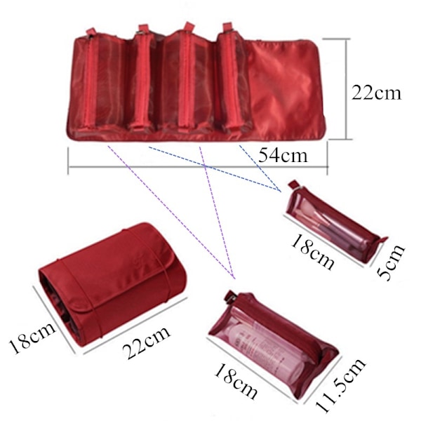 Multifunktions resehopfällbar toalettväska, demonterbar wine red 54.5*23cm