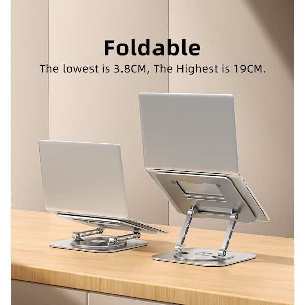 Laptop 360° roterbar notebookholder Løftbart aluminiumsstativ gray