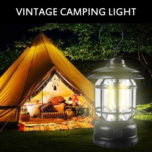 LED Camping Lanterne hængende telt lys Retro bærbar lampe red rechargeable type