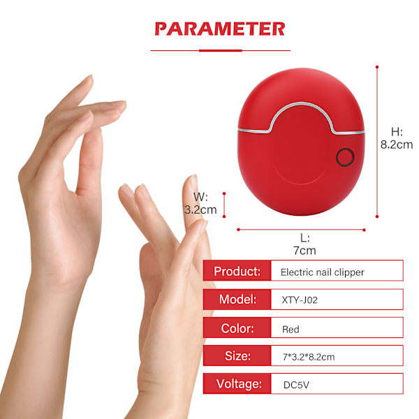 Elektrisk nagelklippare Automatisk bärbar nagelklippare red 81x68x32mm
