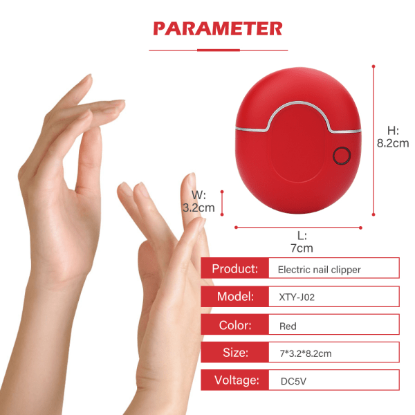 Elektrisk negleklipper Automatisk bærbar negleskærer red 81x68x32mm