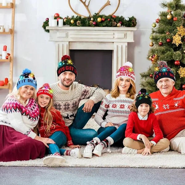 Jul Led Lys Strikkede Beanies Børne Strikket Hue Lysemitterende Led Uld Varm Kold C elasticity