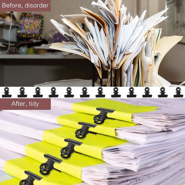 50 kappaletta metalliset paperiliittimet Vahva jousi Musta bulldog-klipsi 22 mm metalliset paperiliittimet Pieni paperiliitin tiedostoille Ruokapussit Valokuva