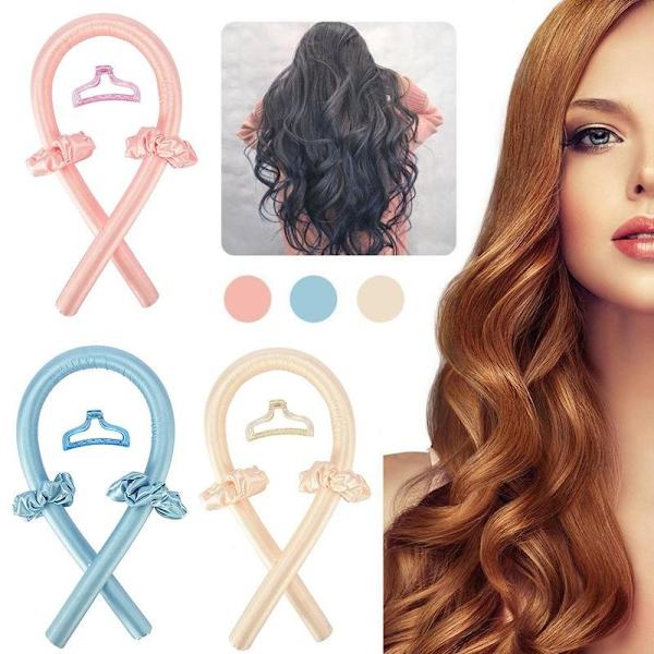 Curling Rod Lazy Curler Hair Curler Frisørværktøj pink with hair clips