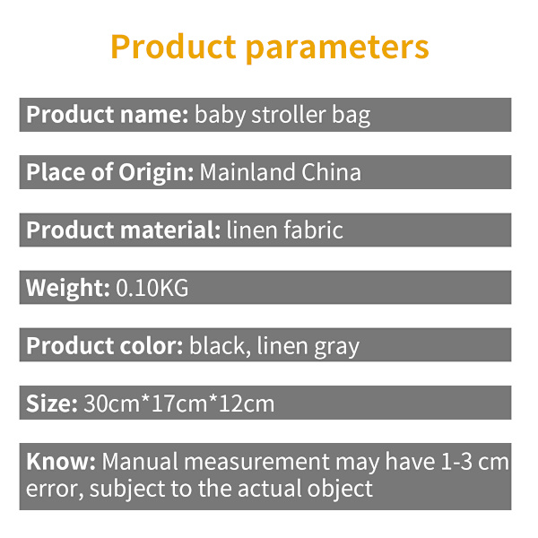 Baby rattaiden imetysvaippavaippariippuva pussi black 30cm*17cm*12cm