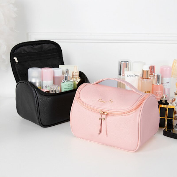PU læder stor kosmetisk dame lynlås vandtæt makeup taske pink 15*14*23cm