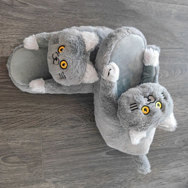 Cuddly Hug Cat Tossut Kawaii Floor Shoes Furry Tossut gray 34/35