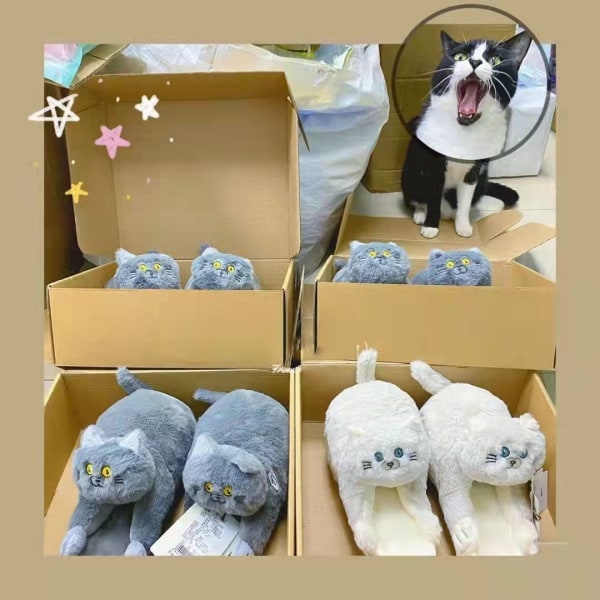 Cuddly Hug Cat Tossut Kawaii Floor Shoes Furry Tossut gray 38/39