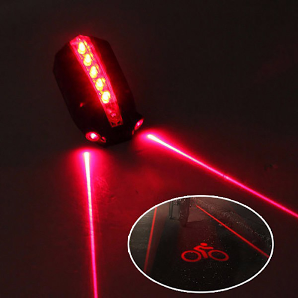 Laser og LED baglygte til cykelbaglygte Sikkerhedsadvarselslampe red+black 8.6x3.1x4 .9cm