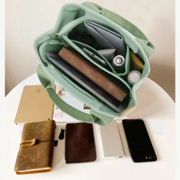 Handgjord enkel shoppingväska med stor kapacitet med flera fickor black 29*33*14cm