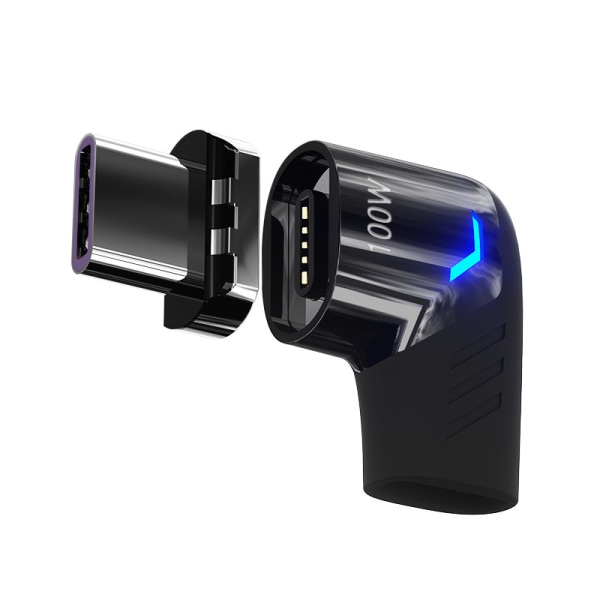Magnetisk USB C Adapter Right Angle PD 100W Svart