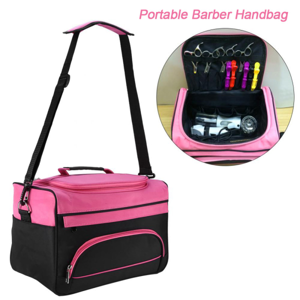 Kannettava Salon Parturi käsilaukku Kampaamo Kampatyökalujen laukku pink+black 33.5*20*24.5cm