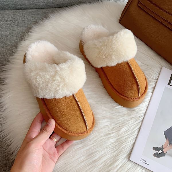 Pelssko Kvinder Vinter Plys Sandaler Slip on Platform Slides Kvinde tyk sål camel 41