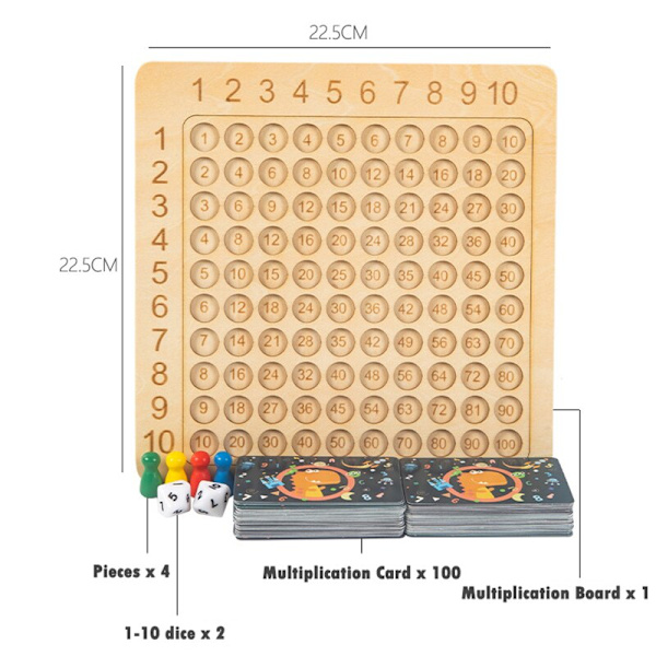 Trä multiplikation brädspel Barn lärande leksaker wooden 22.5x22.5cm