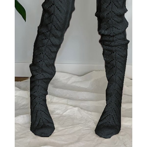 Dagligt slitage Lår Hög stickat ben Vinter Varm lång julstrumpa black 98cm
