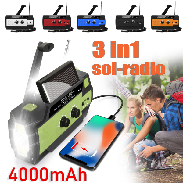 4000mAh krankradio med solcellelygte og powerbank red