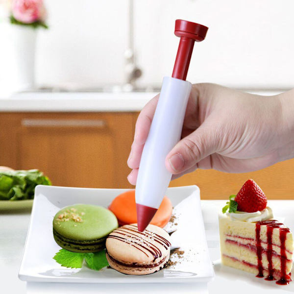 Silikone skrivepen Chokolade dekorationsværktøj Kageform red+white 2pcs