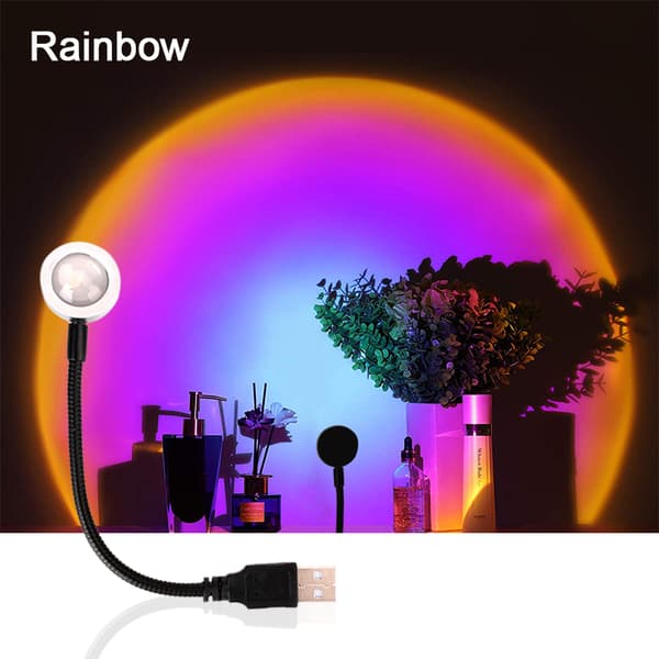USB Sunset Rainbow Lamp Projector Mood Light purple+blue 18cm