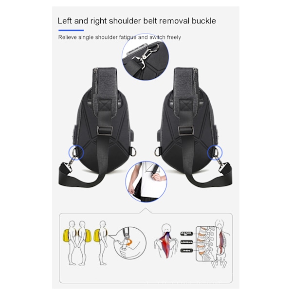USB laddning Crossbody Unisex Running Chest Bag black