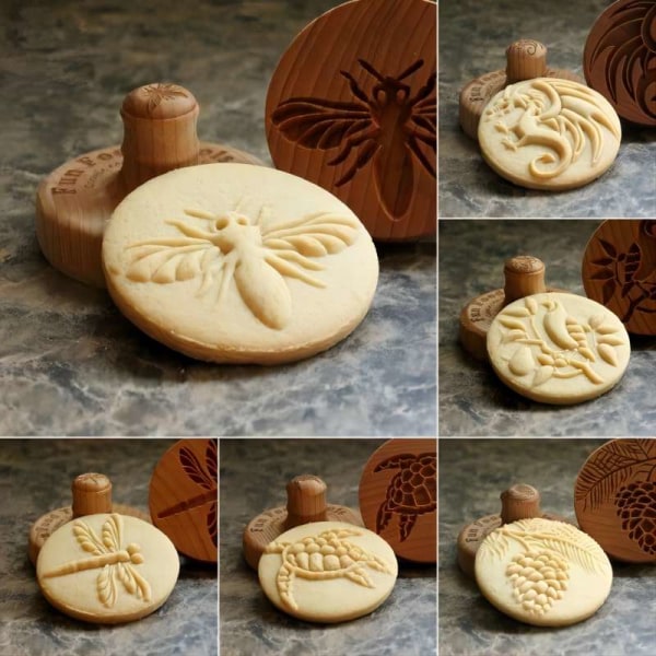 Cookie Prägling Stämpel Form snidad trä Cookie press Stamp Dragonfly