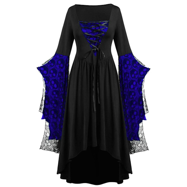 Vuxen Punk Gothic Häxa Karneval Cosplay Dräkt Häxa Vampyr Festklänning Halloween Dark Blue L