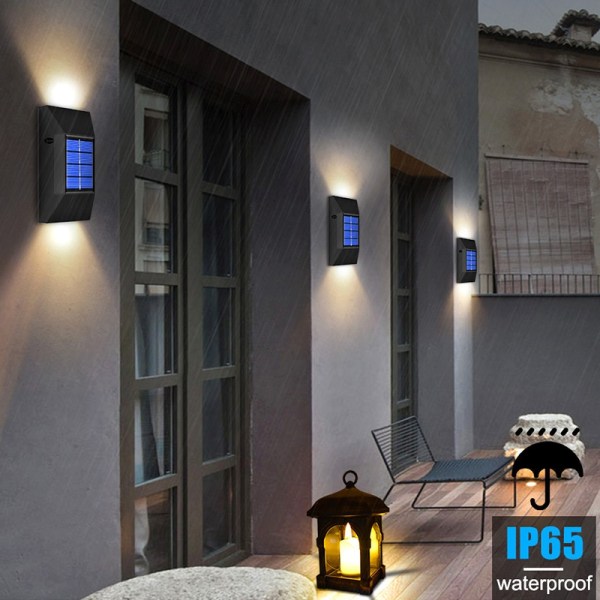 Ulkouima aurinkolamppu LED-aurinkovalo Wall Street Light Lamp Garden Warm White 2PCS